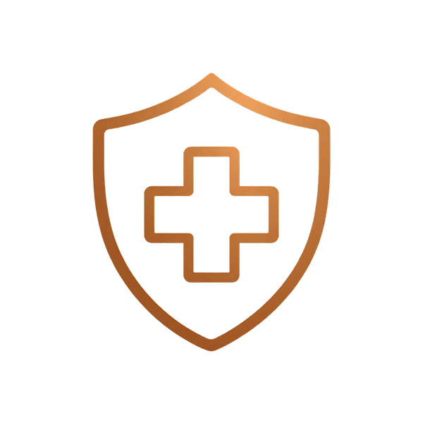 Copper shield and medical cross icon for health and safety audits