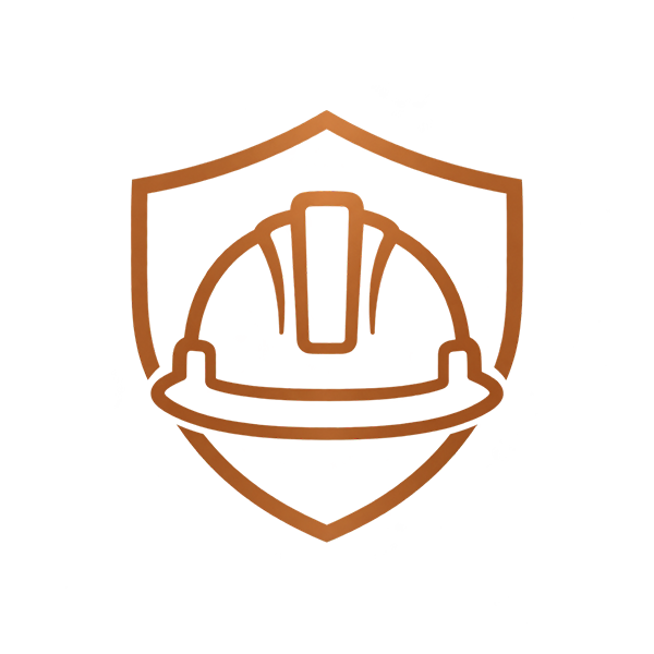 Copper safety shield and hard hat icon for health and safety consulting