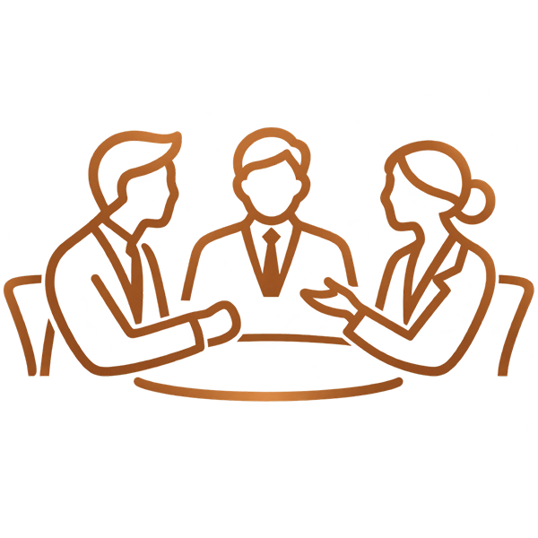 Copper illustration of a professional HR and labour relations consultation