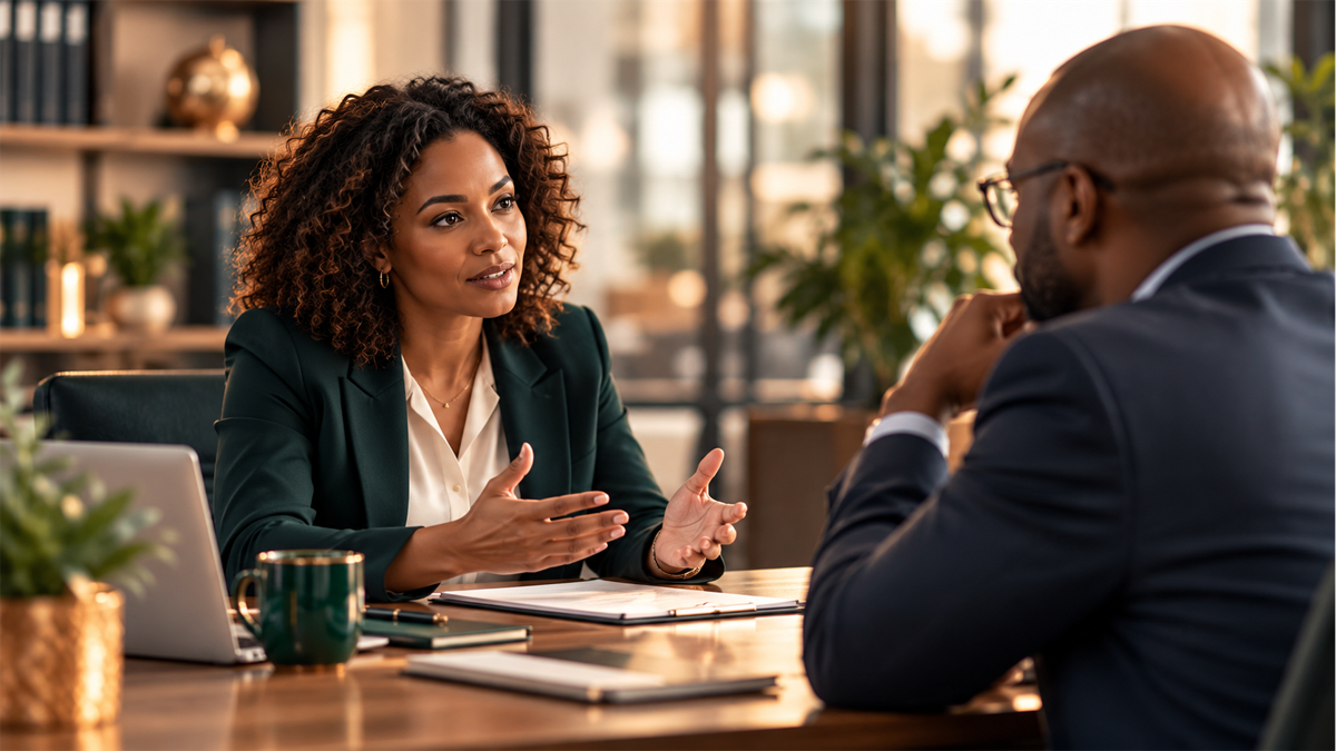 HR professional discussing workplace conflict with an employee